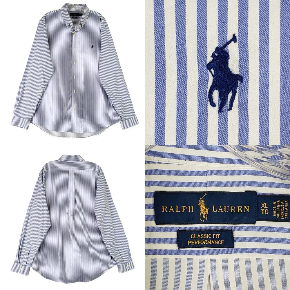 Polo Ralph Lauren Shirt Striped Stretch Performance Button Down Blue Men’s XL